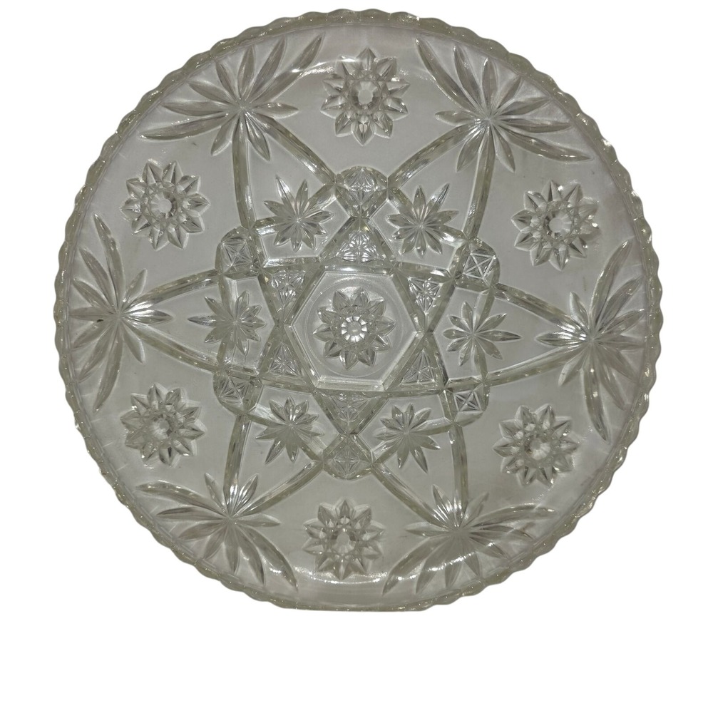 Unbranded Serving Platter Unisex 11in Clear Excellent Starburst Pressed Glass